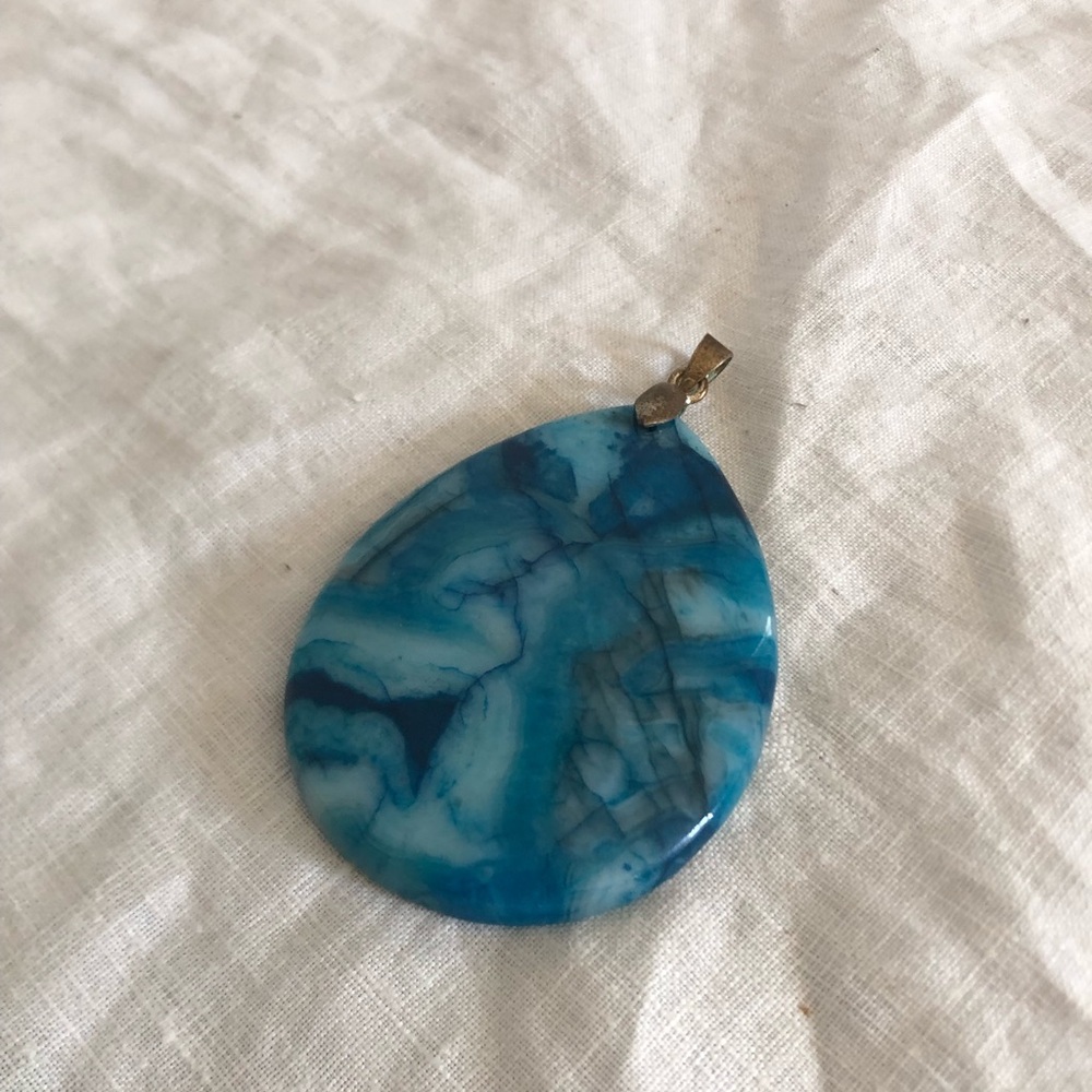 Vtg Teal Stone Teardrop Shape Pendant